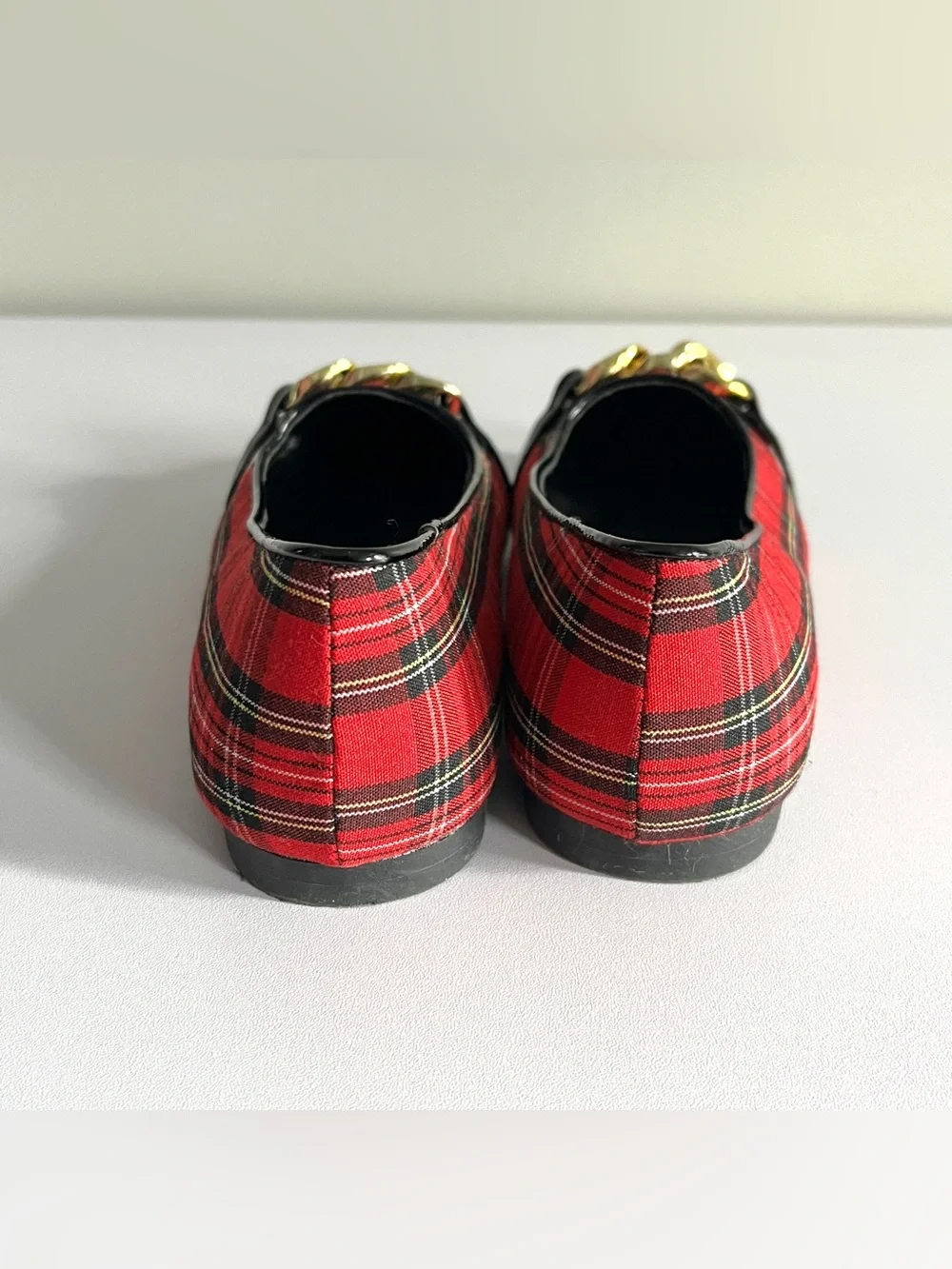 Steve Madden girls ballet flats shoes 4 red tartan plaid holiday patent vivi